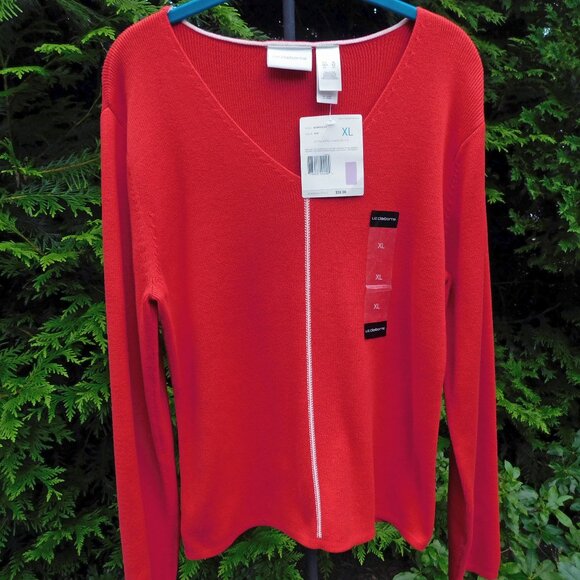 Liz Claiborne Stretchy Rib-Knit  Cotton V-Neck Sweater  NWT - Picture 1 of 3